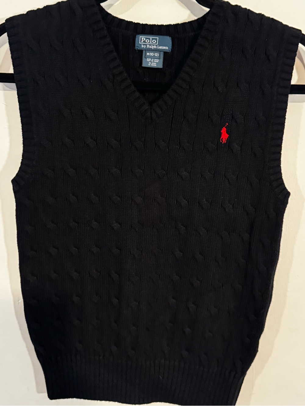 Polo by Ralph Lauren Black V-Neck Cable-Knit Sweater Vest - Boys Medium 10/12